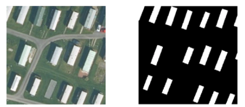 Training data. Image patch on the left and corresponding mask label on the right