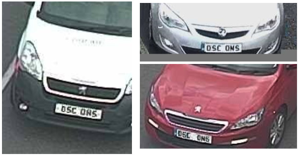 Example images showing disclosive number plates, with actual plate replaced with "DSC ONS"